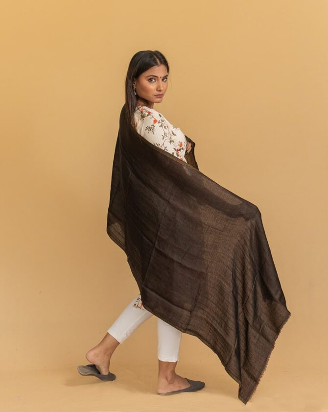 Original Pashmina Full Zari Double Sided Stole | Black Pashmina Stole Online - Luxury Pashmina