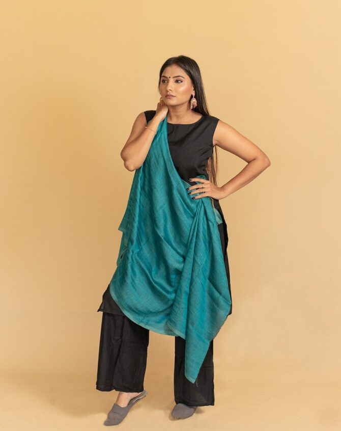 Original Pashmina Full Zari Double-Sided Stole | Blue Pashmina Stole Online - Luxury Pashmina