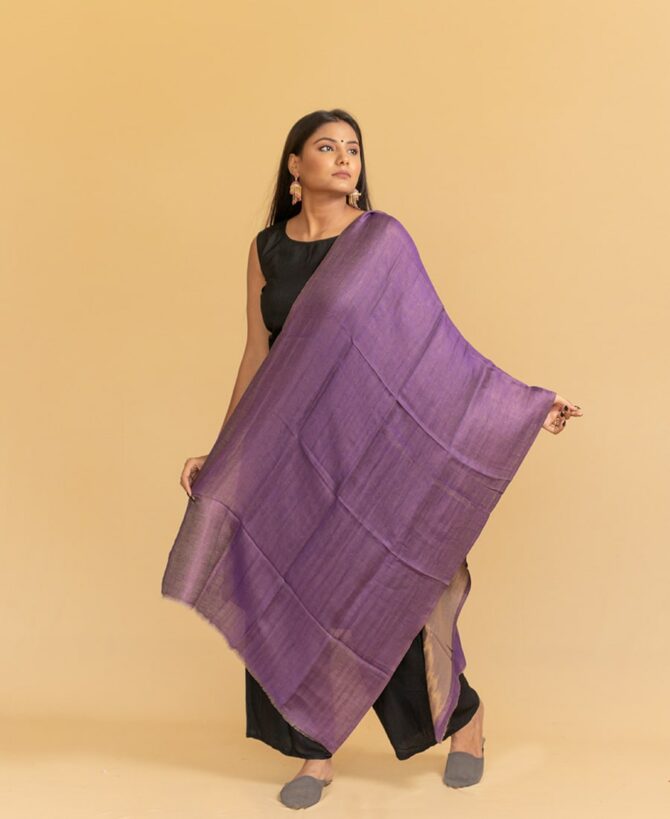 Original Pashmina Full Zari Double Sided Stole | Purple Pashmina Stole Online - Luxury Pashmina