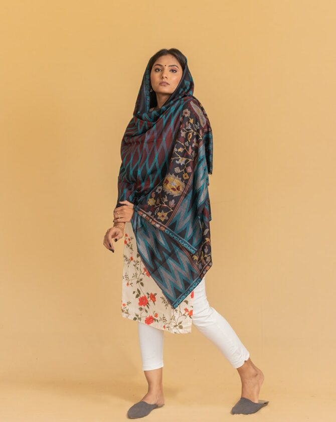 Pure Pashmina Full Kani Stole | Black Pashmina Stole Online | Kashmiri Stoles Online - Luxury Pashmina