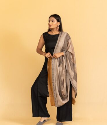 Pure Pashmina Full Kani Stole | Brown Pashmina Stole Online | Kashmiri Woolen Stole-Best-Kashmiri Stole-Luxury Pashmina