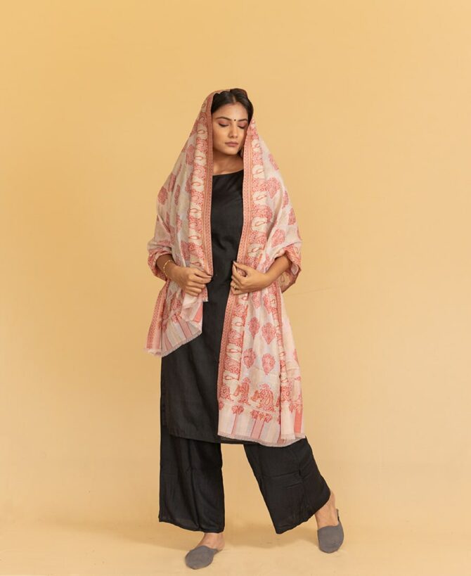 Pure Pashmina Full Kani Stole | Pink Pashmina Stole Online | Kashmiri Woolen Stole - Luxury Pashmina