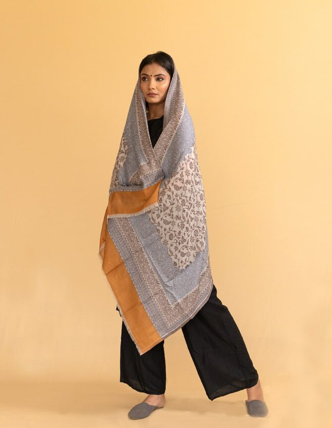 Pure Pashmina Full Kani Stole | White Pashmina Stole Online | Kashmiri Stoles Online - Luxury Pashmina