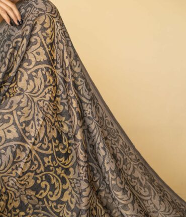 Pure Pashmina Full Zari Work Double Sided Stole | Black Pashmina Stole Online - Luxury Pashmina