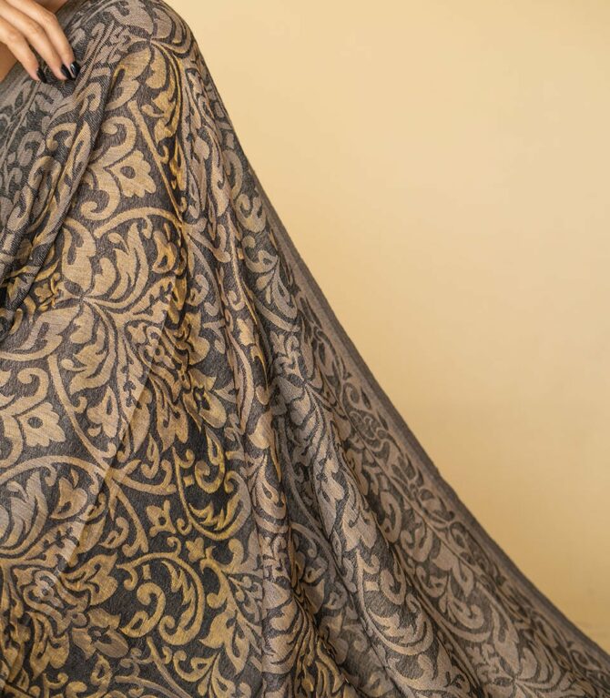 Pure Pashmina Full Zari Work Double Sided Stole | Black Pashmina Stole Online - Luxury Pashmina