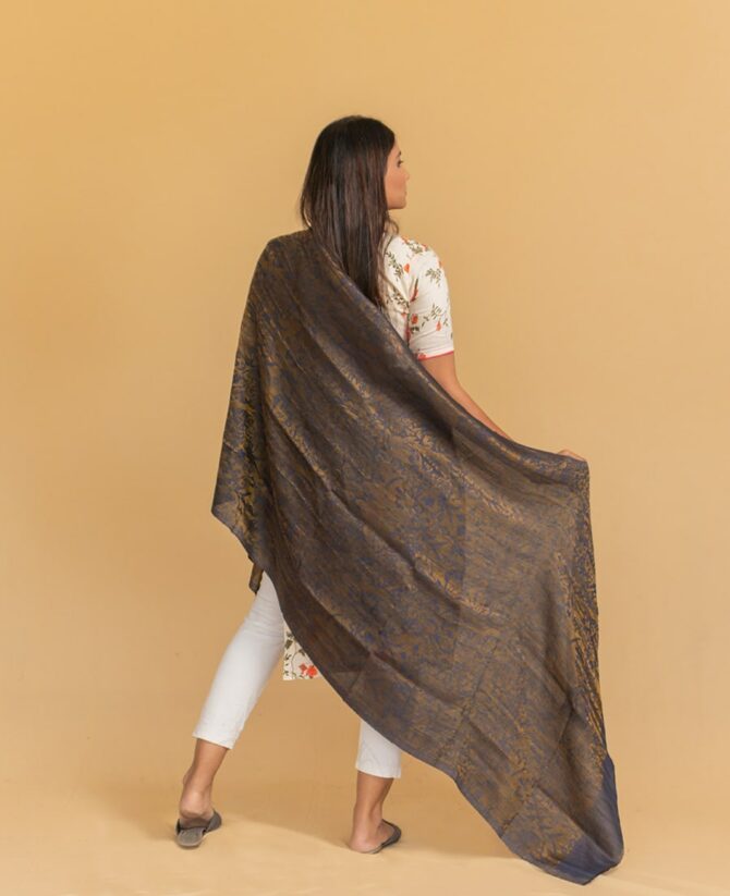 Pure Pashmina Full Zari Work Double Sided Stole | Blue Pashmina Stole Online-Best Cashmere Stole-Luxury Pashmina