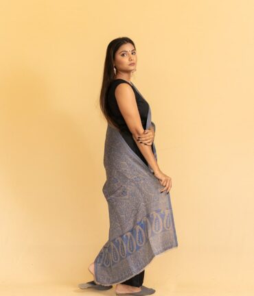 Pure Pashmina Full Zari Work Double Sided Stole | Blue Pattern Pashmina Stole Online - Luxury Pashmina