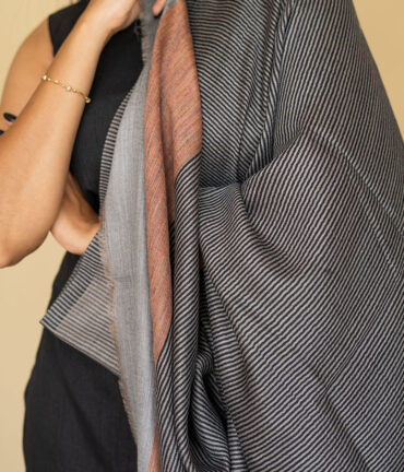 Pure Pashmina Lining Stole Striped Pallu | Authentic Kashmiri Wrap | Original Pashmina Fabric - Luxury Pashmina