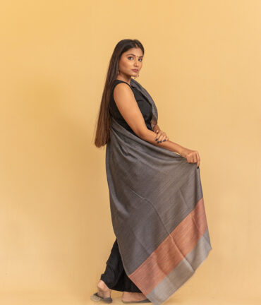 Pure Pashmina Lining Stole Striped Pallu - Multicolor