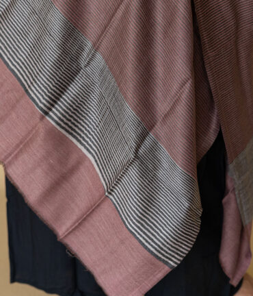 Pure Pashmina Lining Stole Striped Pallu | Rose Gold Kashmiri Wrap | Original Pashmina Fabric - Luxury Pashmina