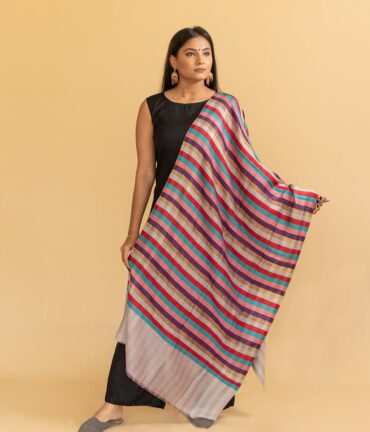 Pure Pashmina Striped Stole | Multicolor Pashmina Stole Online | Kashmiri Stoles Online - Luxury Pashmina