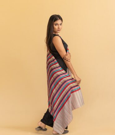 Pure Pashmina Striped Stole | Multicolor Pashmina Stole Online | Kashmiri Stoles Online - Luxury Pashmina