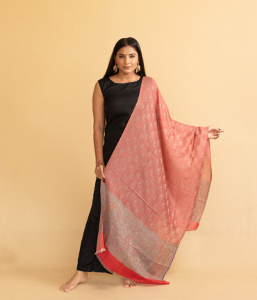 Semi Pashmina Stole with Ethnic Prints | Mixed Pashmina Scarf | Kashmiri Stole - Luxury Pashmina