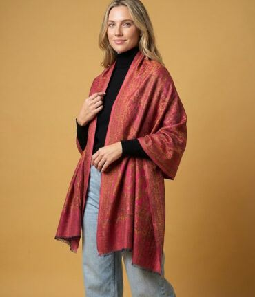 Royal Zari Maroon Gold Reversible Pashmina Wrap