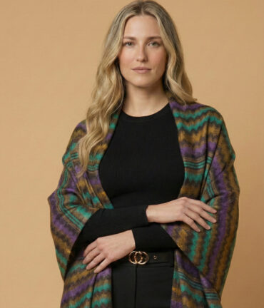 Chevron Wave Black Reversible Pashmina Wrap