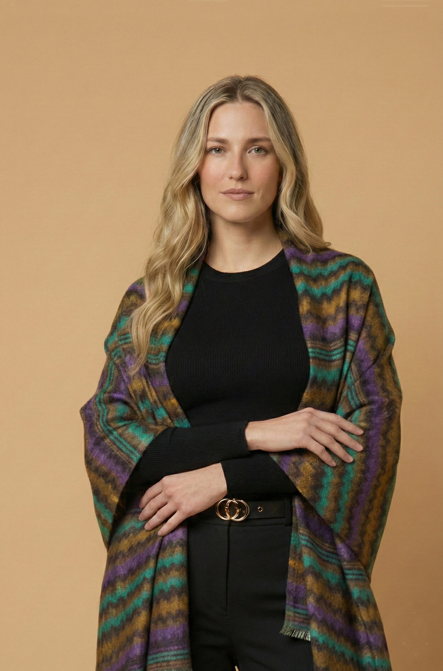 Chevron Wave Black Reversible Pashmina Wrap
