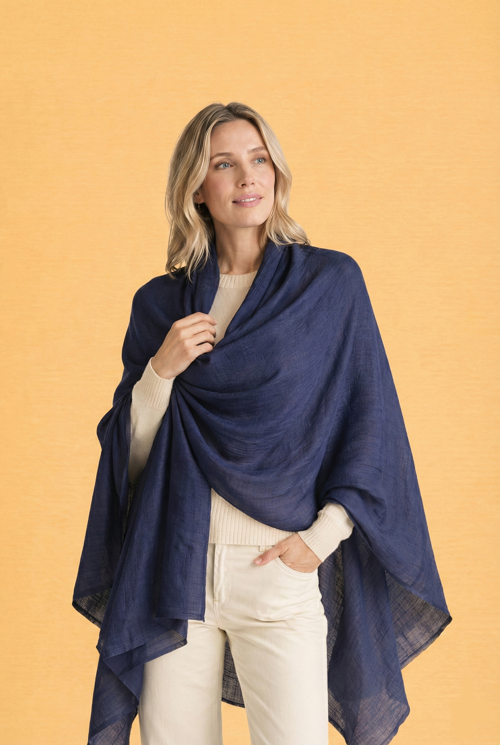 Midnight Black Blue Reversible Pashmina Wrap