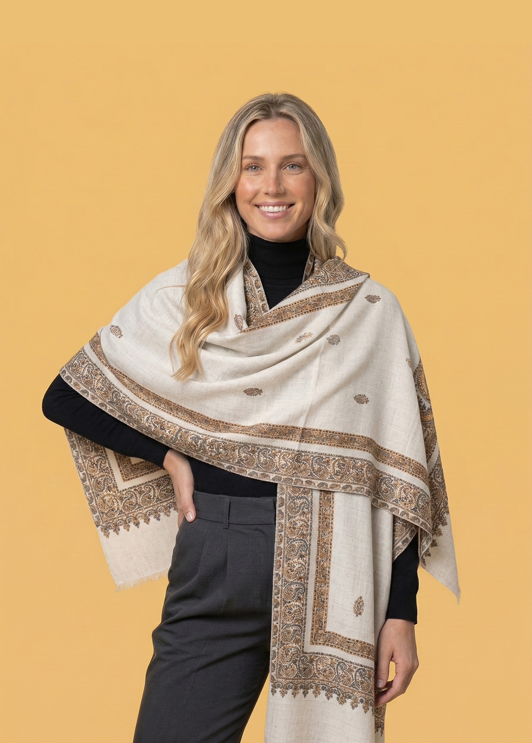Royal Cream Kani Pashmina Wrap