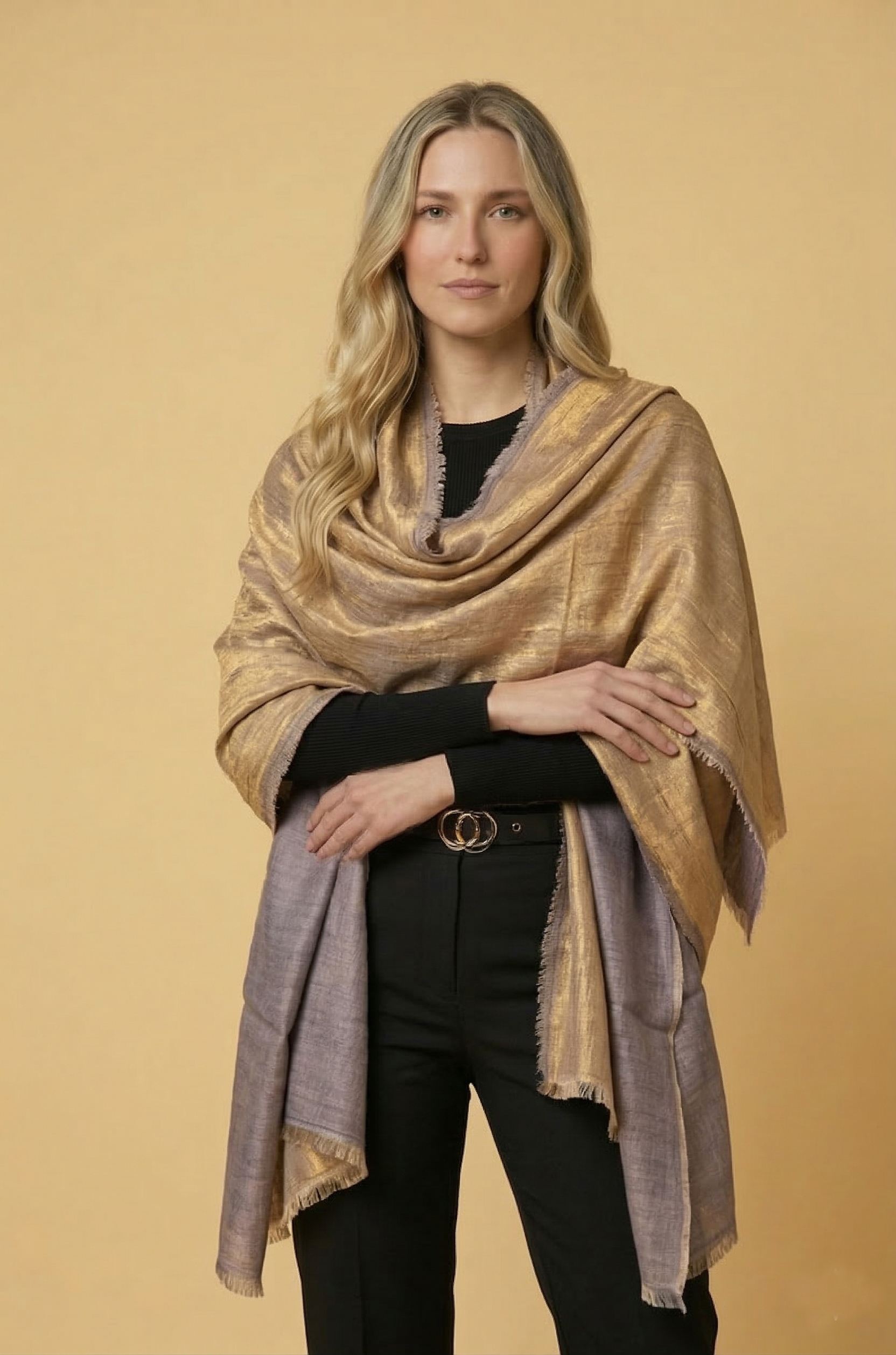 Argenta Golden Reversible Zari Pashmina Shawl