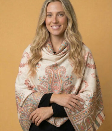 Orlisse White Kani Pashmina Shawl