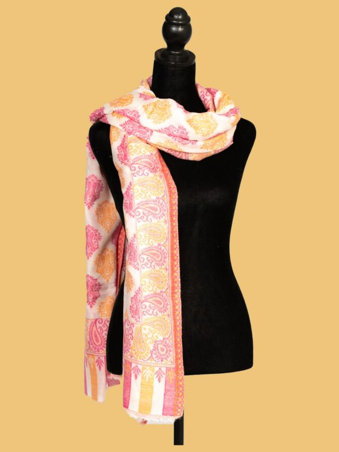 Pure Pashmina Full Kani Shawl Mango Pattern - Pink orange | Original Pashmina Shawl | Authentic Pashmina Shawl - Luxury Pashmina