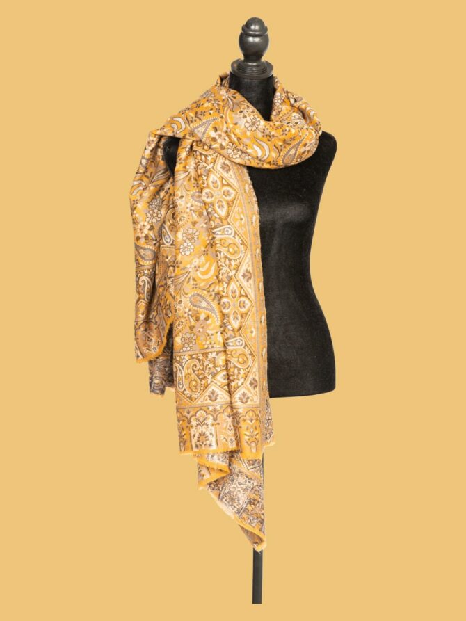 Pure Pashmina Full Kani Work Shawl - Mustard | Buy Original Pashmina Shawl | Authentic Cashmere Shawl | Pashmina Shawl - Luxury Pashmina