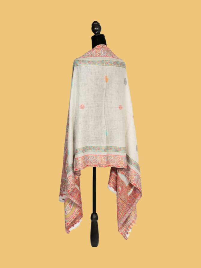 Pure Pashmina Kani Stole Cream Base with Multicolor | Buy Original Pashmina Stole | Authentic Cashmere Stole | Pashmina Wrap - Luxury Pashmina