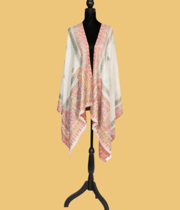 Pure Pashmina Kani Stole Cream Base with Multicolor | Buy Original Pashmina Stole | Authentic Cashmere Stole | Pashmina Wrap - Luxury Pashmina