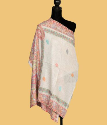 Pure Pashmina Kani Stole Cream Base with Multicolor | Buy Original Pashmina Stole | Authentic Cashmere Stole | Pashmina Wrap - Luxury Pashmina