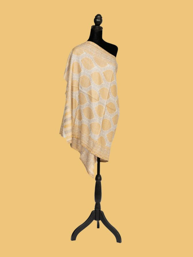 Pure Pashmina Kani Stole with Almond Shaped Design, Beige | Buy Original Pashmina Stole | Authentic Cashmere Stole | Pashmina Wrap - Luxury Pashmina