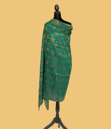 Pure Pashmina Leaf Pattern Zari Double Sided - Dark Green | Buy Original Pashmina Shawl | Authentic Cashmere Shawl | Pashmina Shawl - Luxury Pashmina