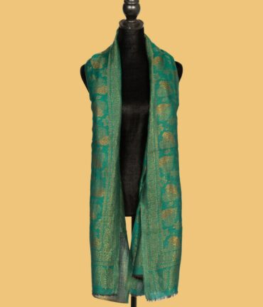 Pure Pashmina Leaf Pattern Zari Double Sided - Dark Green | Buy Original Pashmina Shawl | Authentic Cashmere Shawl | Pashmina Shawl - Luxury Pashmina