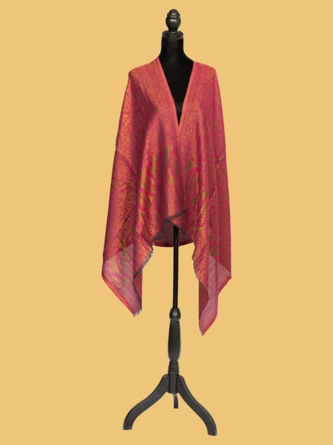 Pure Pashmina Reversible Full Zari Work Stole - Dark Pink | Buy Original Pashmina Stole | Authentic Cashmere Stole | Pash Wrap - Luxury Pashmina