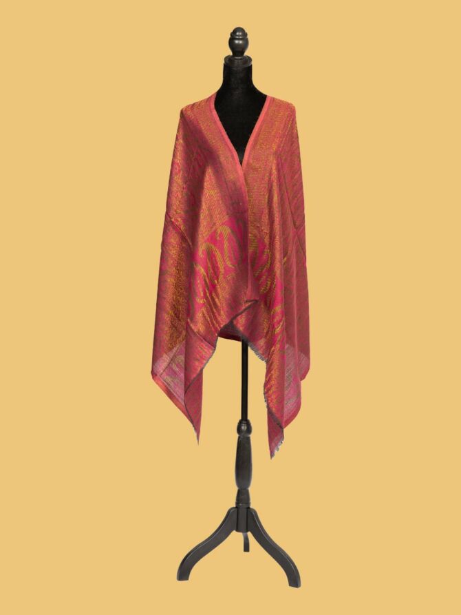 Pure Pashmina Reversible Full Zari Work Stole - Dark Pink | Buy Original Pashmina Stole | Authentic Cashmere Stole | Pash Wrap - Luxury Pashmina