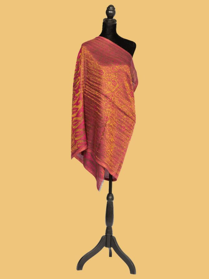 Pure Pashmina Reversible Full Zari Work Stole - Dark Pink | Buy Original Pashmina Stole | Authentic Cashmere Stole | Pash Wrap - Luxury Pashmina