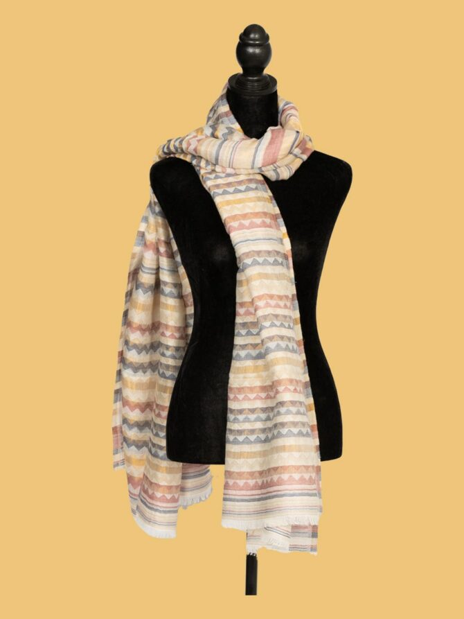 Pure Pashmina Reversible Stole Zigzag Stripped With Zari | Buy Original Pashmina Stole | Authentic Cashmere Stole | Pash Wrap - Luxury Pashmina