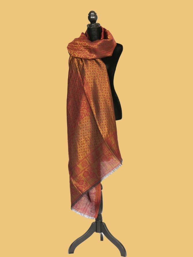 Pure Pashmina Reversible Stole with Full Zari Work - Dark Pink & Golden | Buy Original Pashmina Stole | Authentic Cashmere Stole | Pash Wrap - Luxury Pashmina