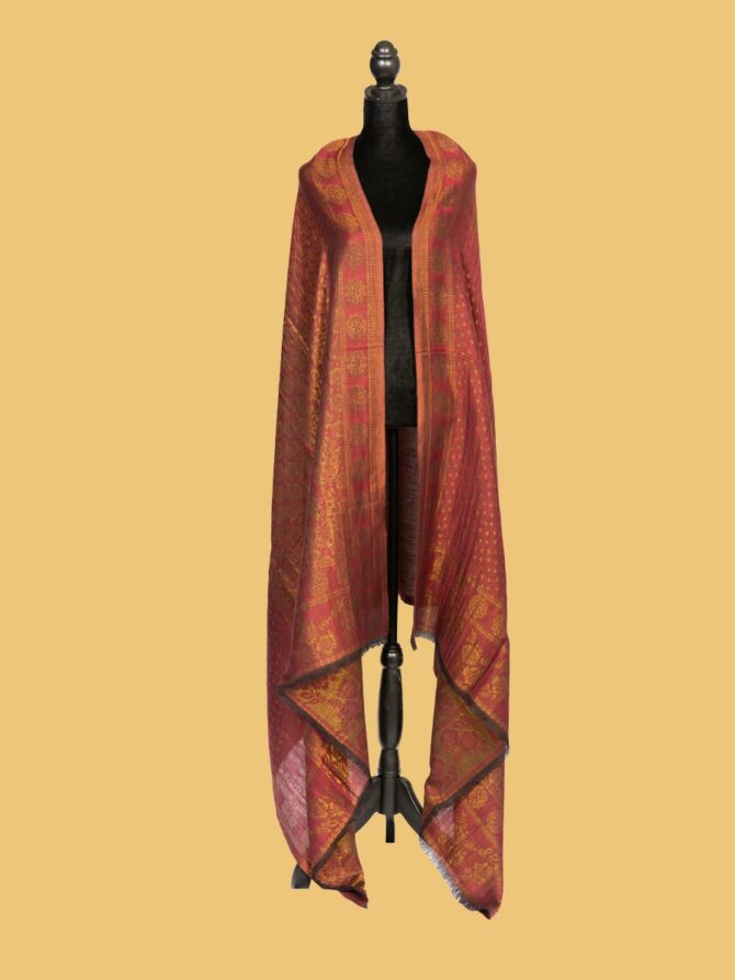 Pure Pashmina Reversible Stole with Full Zari Work - Dark Pink & Golden | Buy Original Pashmina Stole | Authentic Cashmere Stole | Pash Wrap - Luxury Pashmina