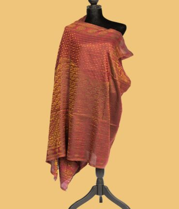 Pure Pashmina Reversible Stole with Full Zari Work - Dark Pink & Golden | Buy Original Pashmina Stole | Authentic Cashmere Stole | Pash Wrap - Luxury Pashmina