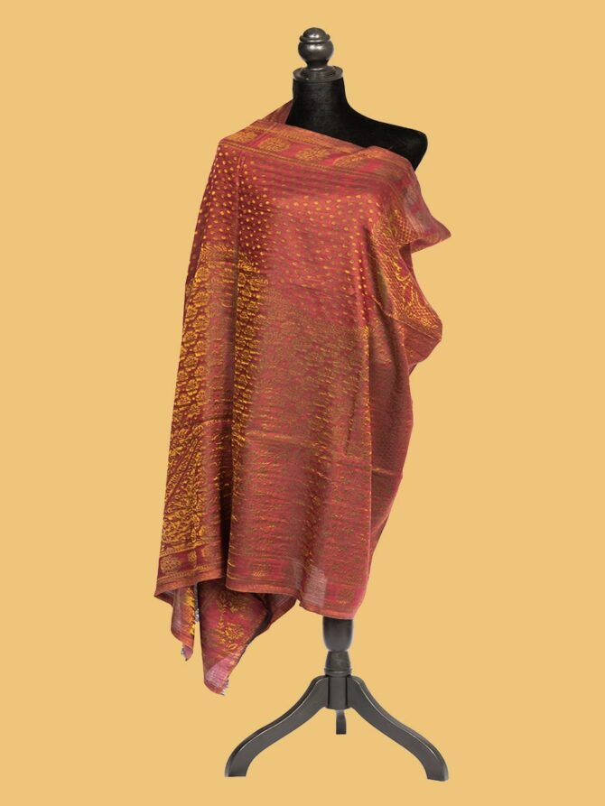 Pure Pashmina Reversible Stole with Full Zari Work - Dark Pink & Golden | Buy Original Pashmina Stole | Authentic Cashmere Stole | Pash Wrap - Luxury Pashmina