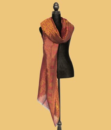 Pure Pashmina Reversible Stole with Full Zari Work - Dark Pink & Golden | Buy Original Pashmina Stole | Authentic Cashmere Stole | Pash Wrap - Luxury Pashmina