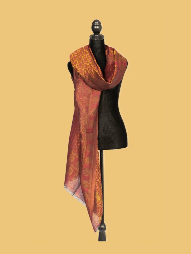 Pure Pashmina Reversible Stole with Full Zari Work - Dark Pink & Golden | Buy Original Pashmina Stole | Authentic Cashmere Stole | Pash Wrap - Luxury Pashmina