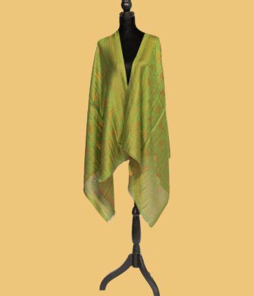 Pure Pashmina Reversible Stole with Full Zari Work, Mehndi Green | Buy Original Pashmina Stole | Authentic Cashmere Stole | Pash Wrap - Luxury Pashmina