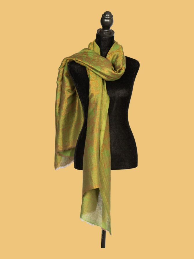 Pure Pashmina Reversible Stole with Full Zari Work, Mehndi Green | Buy Original Pashmina Stole | Authentic Cashmere Stole | Pash Wrap - Luxury Pashmina