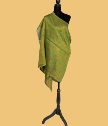 Pure Pashmina Reversible Stole with Full Zari Work, Mehndi Green | Buy Original Pashmina Stole | Authentic Cashmere Stole | Pash Wrap - Luxury Pashmina