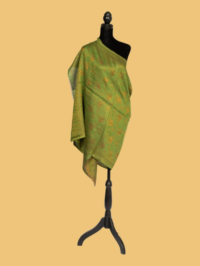 Pure Pashmina Reversible Stole with Full Zari Work, Mehndi Green | Buy Original Pashmina Stole | Authentic Cashmere Stole | Pash Wrap - Luxury Pashmina