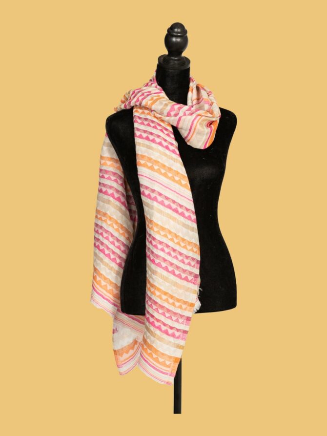 Pure Pashmina Reversible Stole with Zigzag Stripped Zari, Cream | Buy Original Pashmina Stole | Authentic Cashmere Stole | Pash Wrap - Luxury Pashmina