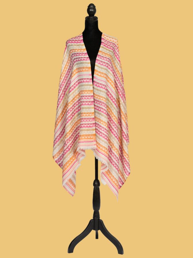 Pure Pashmina Reversible Stole with Zigzag Stripped Zari, Cream | Buy Original Pashmina Stole | Authentic Cashmere Stole | Pash Wrap - Luxury Pashmina