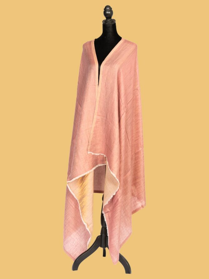 Pure Pashmina Shawl with Double-Sided Golden Zari - Light Orange | Buy Original Pashmina Shawl | Authentic Cashmere Shawl | Pashmina Shawl - Luxury Pashmina