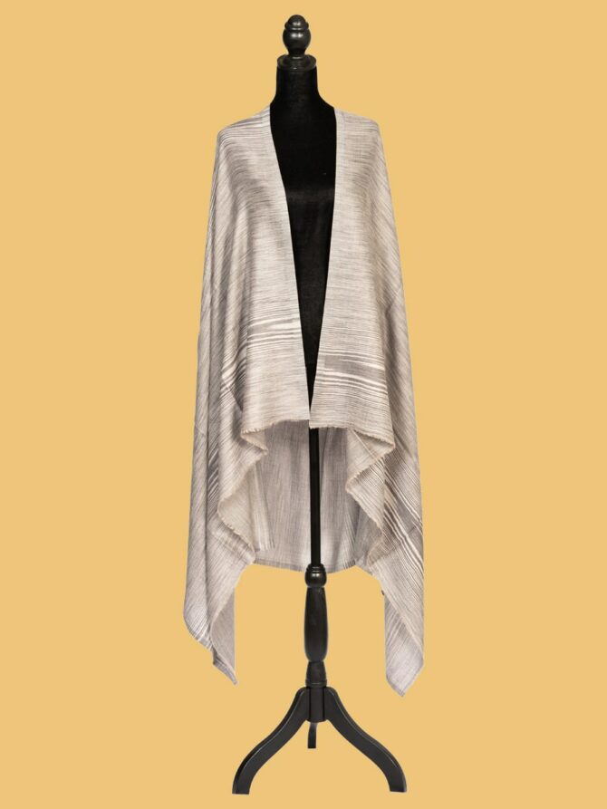 Pure Pashmina Shawl with Double-Sided Stripped Grey | Buy Original Pashmina Shawl | Authentic Cashmere Shawl | Pashmina Wrap - Luxury Pashmina